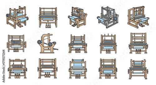 Collection of various weaving looms in different designs and styles.