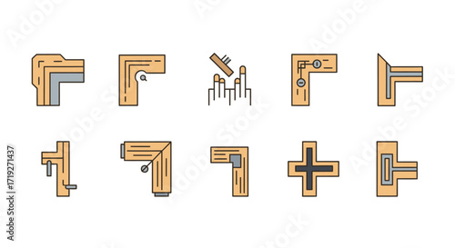 Diverse Wood Joints and Carpentry Connections Icon Set.