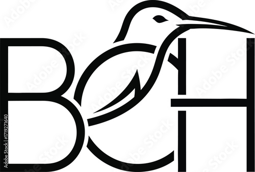 Elegant hummingbird integrated with bold bh monogram logo