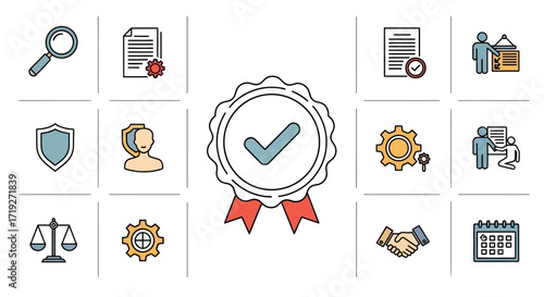 Quality Assurance and Business Compliance Icons Set.
