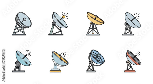 Satellite dishes array for communication and data transmission.