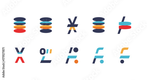 Set of abstract colorful icons representing data and technology concepts.