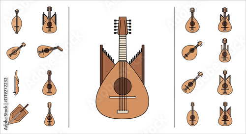 Timple Canary Islands Musical Instrument Illustrations.