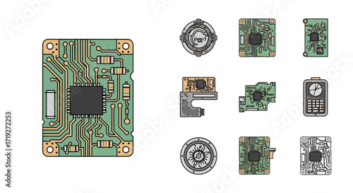 various electronic circuit boards and components.