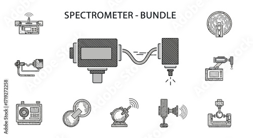 Spectrometer bundle icon set for scientific and laboratory use.