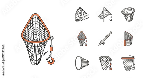 various fishing nets and traps.