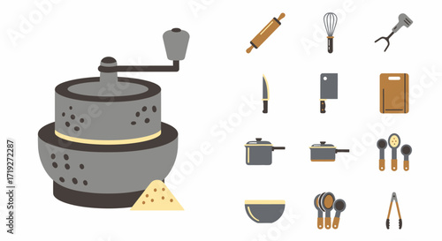 Vintage manual grain grinder for grinding wheat and other grains.