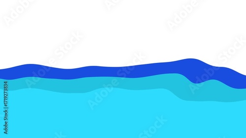 A simple, flat animation of blue ocean waves. This seamless loop is a perfect minimalist background for summer or travel concepts, with clean copy space at the top.