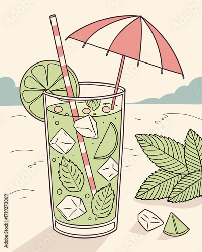 Refreshing Cocktail with Mint Leaves and Lime