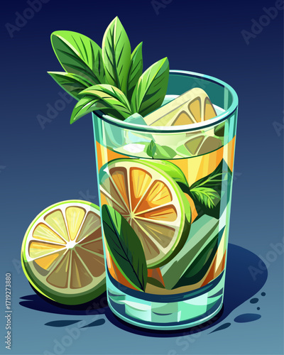 Refreshing Cocktail with Mint Leaves and Lime