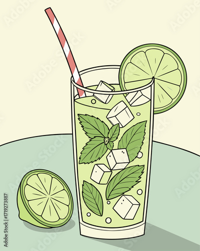 Refreshing Cocktail with Mint Leaves and Lime