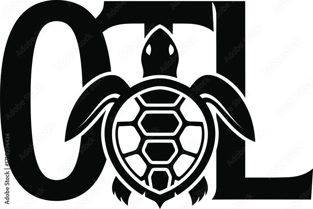 Fototapeta premium Turtle silhouette integrated into bold letter o and l logo