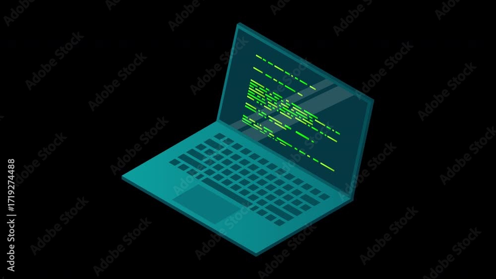 Isometric laptop animation. 3d isometric laptop computer. Abstract ...