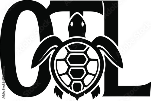 Turtle silhouette integrated into bold letter o and l logo