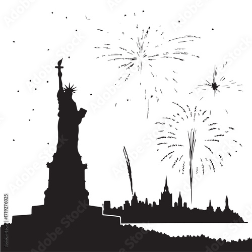 Black Independence Day Fireworks Silhouette Vector, High Quality Illustration on White Background