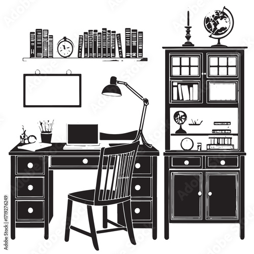 Black Homeschool Setup Silhouette Vector, High Quality Illustration on White Background