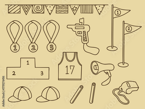 유치원 어린이 운동회 아이템들 라인드로잉 색칠공부(kindergarten children sports day items line drawing coloring)