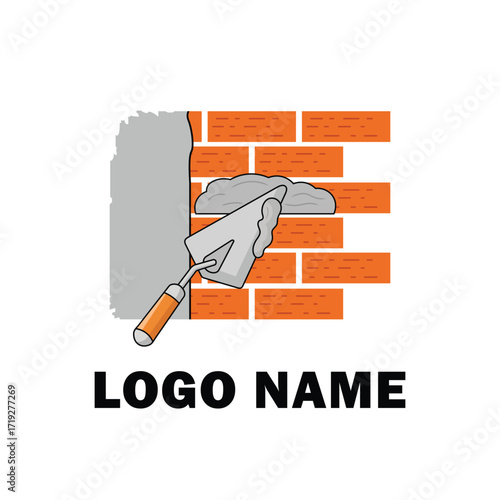 Brick wall with trowel logo for construction company