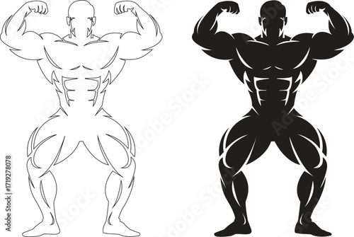 Black and White Bodybuilder Flexing Silhouette