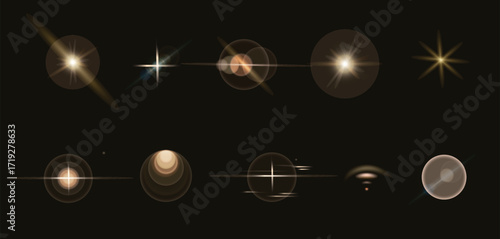 Light effe. Golden Light flare. Golden Glowing light shining sun Special lens flare light effect. Golden light effects and lens flares collection