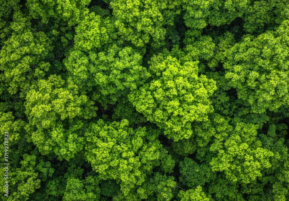 Naklejka premium Dense forest canopy, vibrant green