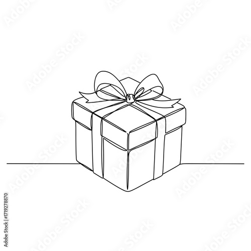 Gift box with ribbon in minimalist line art style  