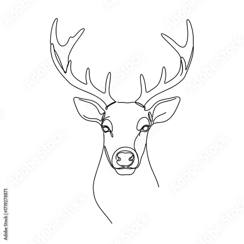 Line drawing of a reindeer face with antlers in minimal style  