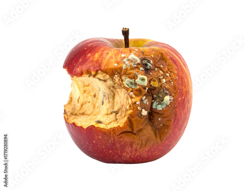 A rotten or spoiled red apple, a concept of decay and waste.
