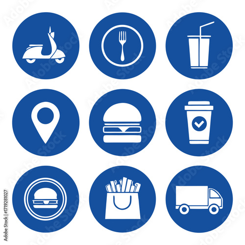Restaurant food delivery icons set for online ordering and mobile apps 