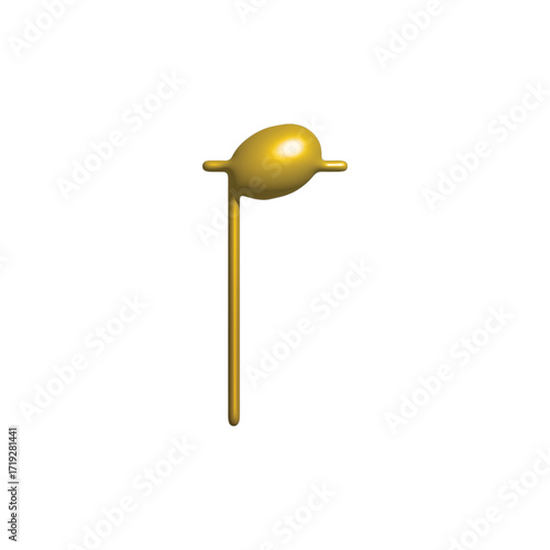 Isolated Render of a Golden Toothpick with a Rounded Top on a White Background