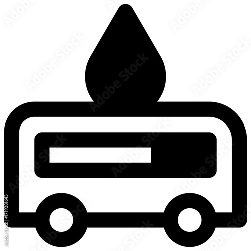 Blood donation bus. Outlined stroke vector icon with black-filled details.