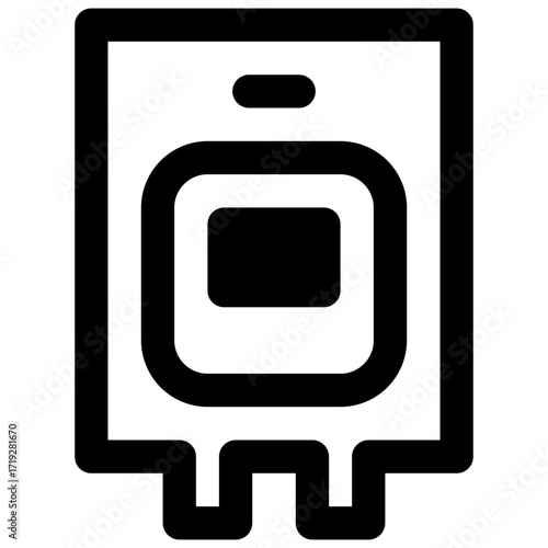 Blood bag. Outlined stroke vector icon with black-filled details.