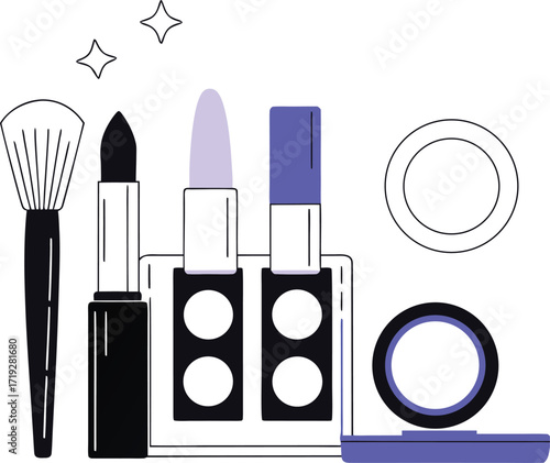 Makeup And Cosmetics Flat Design With Purple Accents spon brush