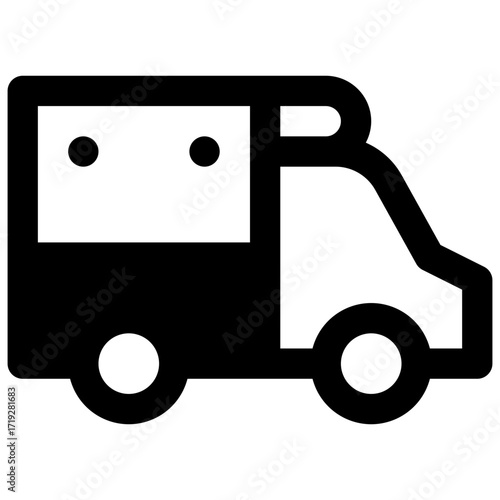Ambulance. Outlined stroke vector icon with black-filled details.