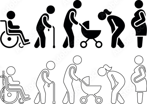 Life Stages Depicted with Simple Icons Black and White Illustration