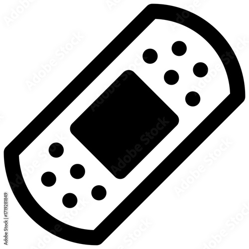 Sticking plaster. Outlined stroke vector icon with black-filled details.