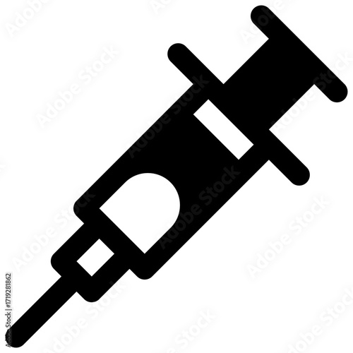 Syringe. Outlined stroke vector icon with black-filled details.