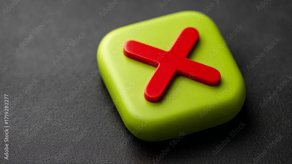 Fototapeta premium Red cross icon on a green square with gray background