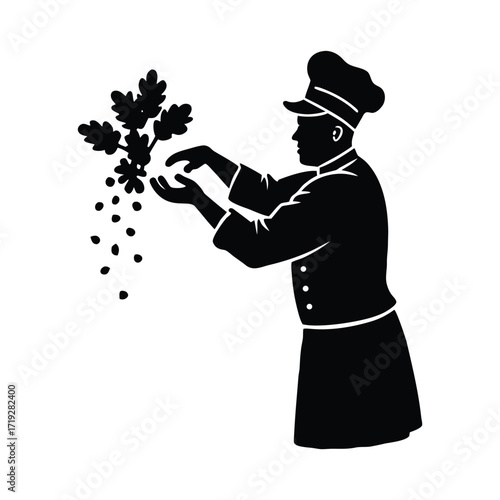 Chef Sprinkling Parsley Onto Harira