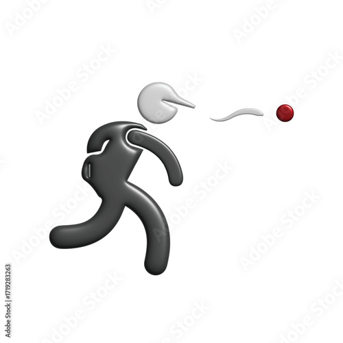 Dynamic 3D icon of a stylized athlete spitting a red ball, representing an unconventional sport, precision, and competitive spirit on a white background