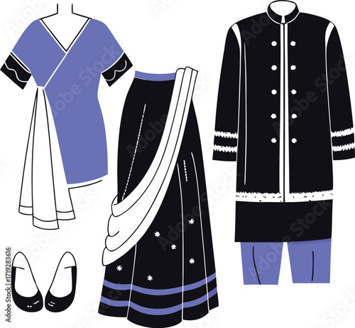 Traditional Indian clothing and footwear illustration Keywords Indian clothing, traditional attire