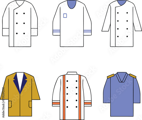 Uniforms and Professional Attire Flat Lay Illustration Keywords uniforms, professional attire, chef