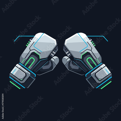 Futuristic boxing gloves with neon accents on a dark background.
