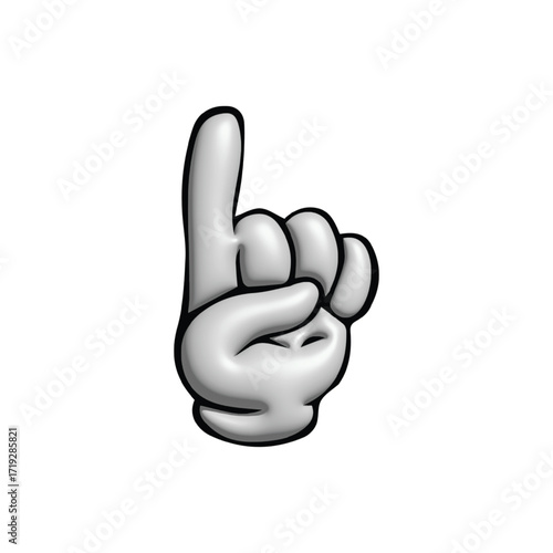 Cartoon Hand Gesture Number One Finger Pointing Up Isolated on White