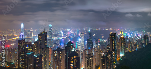 Photography tourist attractions in the city park of hong kong, Asia business concept image, panoramic modern cityscape building in hong kong