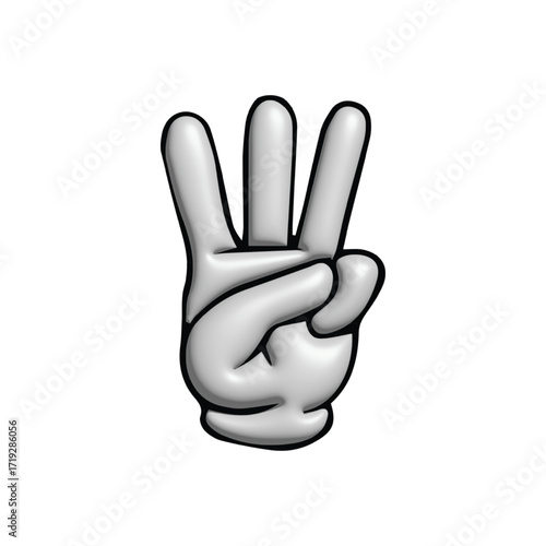 Three fingers raised in a playful gesture against a stark white background, evoking a sense of fun and simple communication