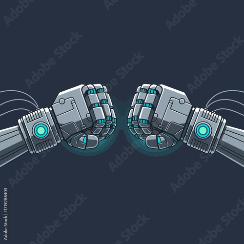 Two robot fists bumping, a symbol of collaboration and technology.