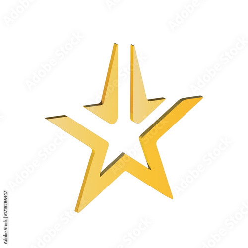 Elegant 3D golden star icon with a unique split design, isolated on a white background. Abstract symbol of success and excellence