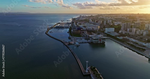 Lisbon , Nauru 7.07.2025: Aerial view of Vasco da Gama Tower Babylon 360 and Myriad hotel