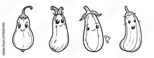 Zucchini Icons Set - Black Vector Illustrations Isolated On White Background
